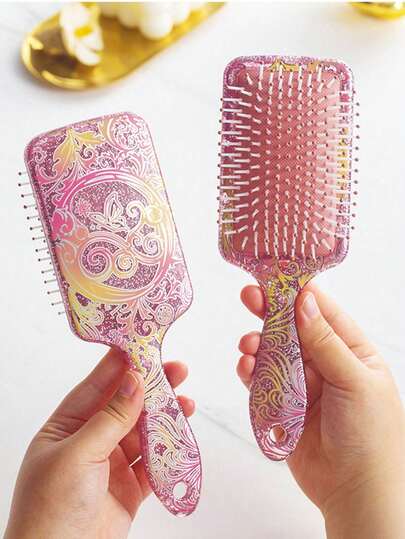 1件套梦幻蝴蝶印花气垫梳套装，美发梳套装，防缠结气垫头皮按摩梳，优质ABS塑料手柄，适合日常使用，适用于普通发型