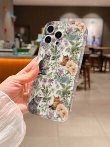 可爱花卉、树叶、猫咪图案波浪纹奶油色TPU手机壳，适合作为节日礼物，兼容苹果XS/XS Max/XR/11/12/13/14/15/15 Pro/16 Pro/16 Pro Max/16 Plus/17系列 - 彩色 - 查看 4