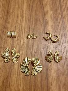 12pcs Gold-Tone Earring Set, Suitable For Daily Wear - Gold - View 2