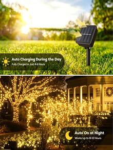 1pc 300LED/200LED/100LED Solar String Lights, Solar Fairy Lights, Outdoor Star Lights, Solar LED Lights, Outdoor String Lights, Outdoor Fairy Lights, LED Solar Lights, Solar Powered, IP44 Waterproof, 8 Lighting Modes, Suitable For Yard, Garden, Patio, Path, Party, Wedding, Lawn, Fence, Holiday, Event - Multicolor - View 7