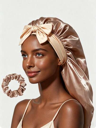 2pcs Silk Satin Adjustable Sleeping Cap, Hair Accessories Headband For Curly & Straight Hair Care