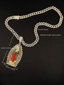 1 pièce Collier pendentif Vierge Marie mère de style hip hop rock punk plaqué or 14 carats pour hommes et femmes, chaîne cubaine épaisse - Le collier de la Vierge Marie - Voir 10