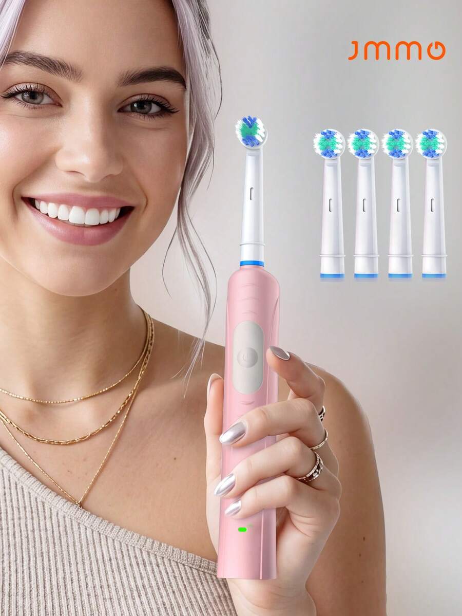 JMMO Adult Electric Toothbrush - Rechargeable Toothbrush With 4 Brush Heads, Smart Pressure Sensor, Deep Cleaning Technology, Up To 50 Days Battery Life