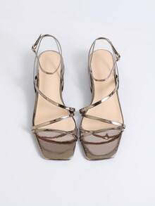 Giày sandal nữ mũi vuông, gót dày, hở mũi, quai cài, kiểu dáng tối giản, thanh lịch, thích hợp cho kỳ nghỉ. - Xám - Xem 6