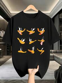 Las camisetas de manga corta de Warner Bros. presentan estampados geométricos llamativos. Estas camisetas de cuello redondo para hombre son versátiles e ideales para uso casual y actividades al aire libre, lo que las convierte en un excelente regalo para la familia. - Negro - Ver 1