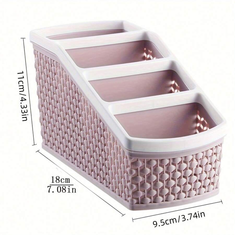 1pc Pink Plastic Storage Rack With 4 Compartments, Designed To Organize Remote Controls And Save Desk Space - Multicolor - View 1