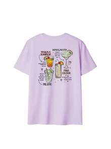 Women's Summer Cocktail & Slogan Graphic Round Neck Short Sleeve T-Shirt, Casual Loose Versatile Vacation Style Top, Fashionable Summer Daily & Holiday Wear - Mauve Purple - View 4