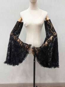 1pc Black Lace Puff Sleeve Lace Trim Dark Gothic Bride Sleeve Decor Set Autumn Accessories - 黑色 - 查看 1