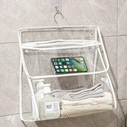 1/2 túi đựng quần áo lớn trong suốt có móc treo, thích hợp cho phòng tắm, hồ bơi, du lịch, ký túc xá, túi đựng đồ dùng cá nhân và quần áo chống thấm nước, màu đen trắng.