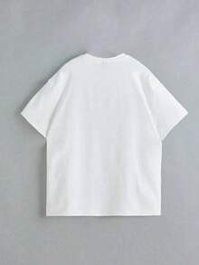 Playera minimalista moderna  Casual Simple Hip-Hop con estampado de huellas dactilares y retrato, de cuello redondo, manga corta y corte holgado para mujer. - Blanco - Ver 2