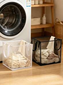 1pc Foldable Laundry Basket With Handle, Portable Collapsible Dirty Clothes Storage Sorter Bin For Bedroom, Laundry Room, Bathroom, Dorm, Home Organization, Perfect Holiday Gift For Mom - Multicolor - View 1