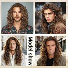 Long Brown Curly Wave Wig For Men Daily Use - Multicolor - View 3