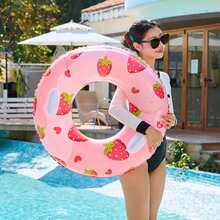 1pc Adult Thickened Double Air Chamber Swimming Ring, Anti-Overturning Inflatable Floating Circle, Strawberry Swimming Ring - Strawberry - View 9