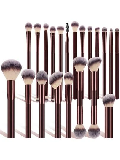 21 PIEZAS Juego de brochas de maquillaje sintéticas de doble punta de alta calidad, cerdas sintéticas de alta calidad, brochas profesionales para difuminar sombras de ojos, herramientas de belleza multiusos para sombreado, difuminado y maquillaje facial diario