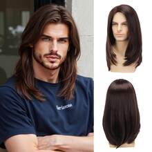 Men's 16-Inch Medium-Part Layered Long Straight Wig - Heat-Resistant High-Temperature Fibers, Comes With A Wig Cap, Suitable For Cosplay And Halloween Costumes, As Well As Daily Wear - Multicolor - View 3