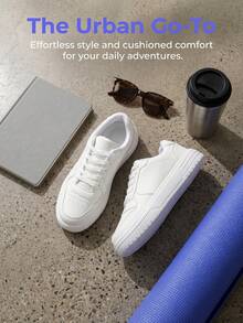 Women's White Leather Breatheable Lace-Up Shoes, Polished Upper With Ventilation Holes, Elevated Soft EVA Platform For Casual Outfits - 白色 - 查看 8