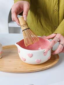 1pc/2pcs/4pcs/5pcs/8pcs Set New Pink Embossed Heart Matcha Bowl Tea Set, Highly Attractive Heart-Shaped Spout Bowl, Matcha Tool Combination Including Matcha Bowl, Whisk And Holder, Bamboo Scoop, Sieve, Suitable For Matcha Lovers And Beginners, Great Gift, Mother's Day Gift, Gift For Elders - Multicolor - View 6