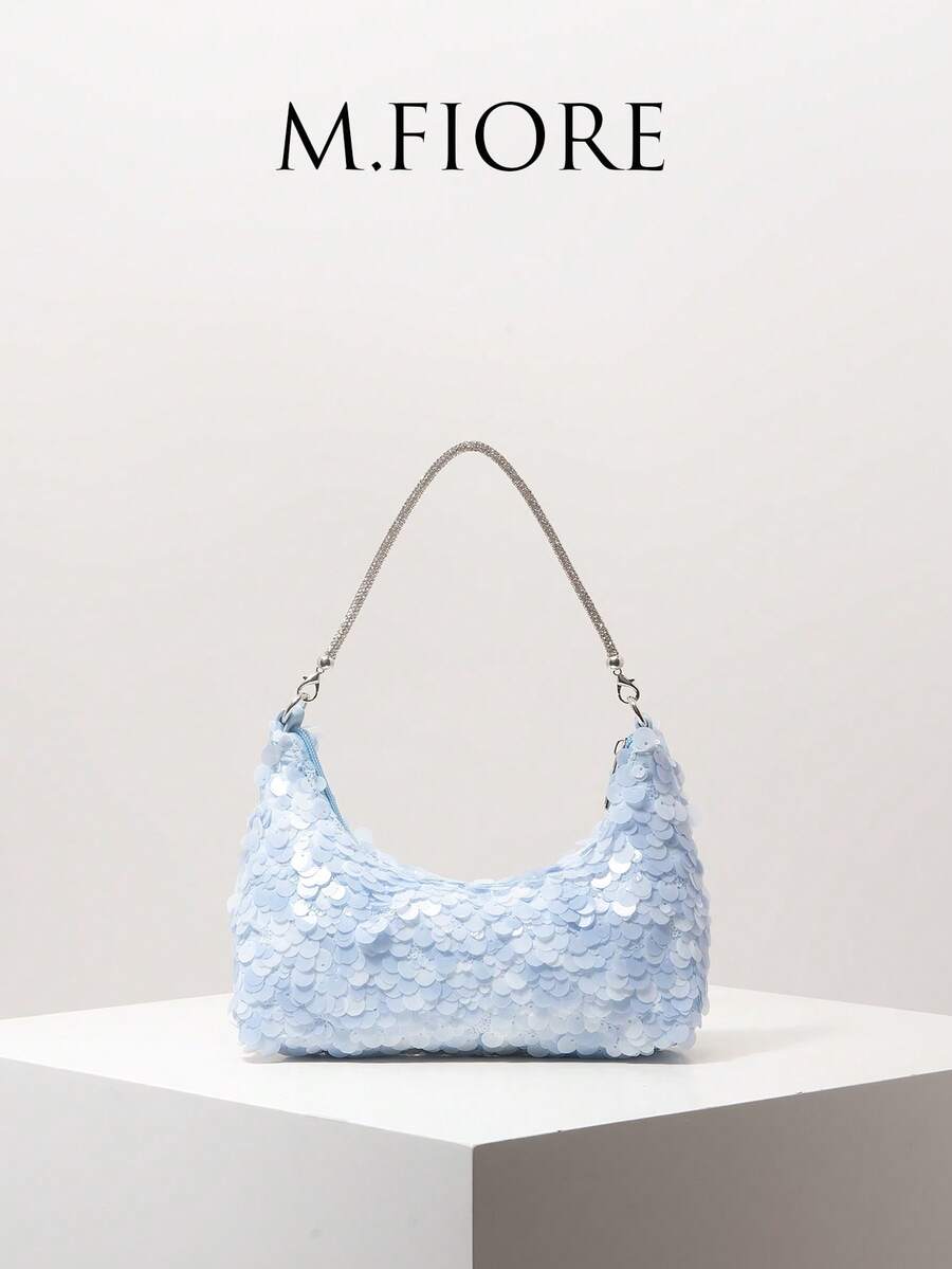 Sequin Shoulder Bag, Elegant Ladies Handbag, Suitable For Evening, Party, Graduation Dance, Wedding, Women's Gift - Baby Blue - View 1