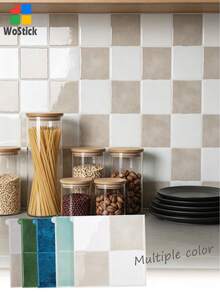 4/10/20 miếng gạch ốp tường tự dính chống thấm nước 9"x9" cho nhà bếp, gạch dán tường vuông cho phòng tắm, màu xanh ngọc bích - Đường viên màu xanh rêu - Xem 2