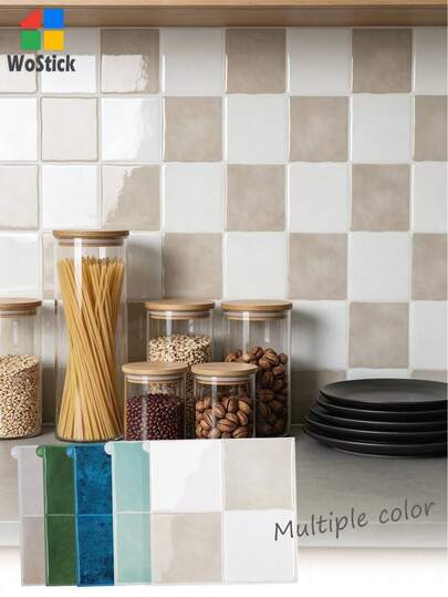 WoStick 4/10/20 Stück 9"X9" Küchen Fliesenspiegel, selbstklebende wasserdichte quadratische Fliesenaufkleber - Minze Creme Grün