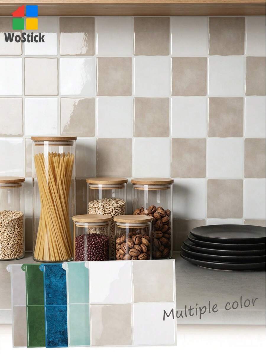 4/10/20 miếng gạch ốp tường tự dính chống thấm nước 9"x9" cho nhà bếp, gạch dán tường vuông cho phòng tắm, màu xanh ngọc bích