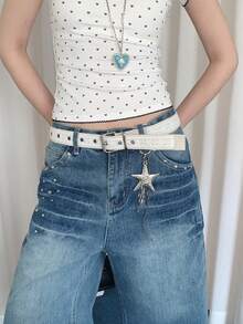 1件装女士白色PU材质蕾丝独特腰带 - 白色 - 查看 5