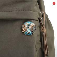 1枚2D平面胸针，描绘威尼斯运河景色，独特创意翻领别针，适用于背包、衣服、衣领和帽子。 - A - 查看 6