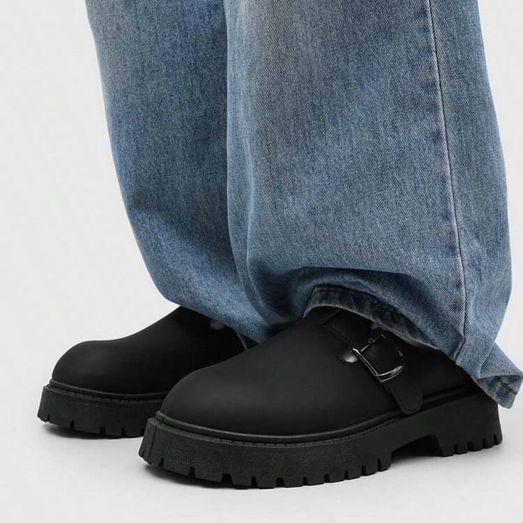 2026 New Summer Casual Retro Versatile Men's Slip-On Mules, Closed Toe Thick Sole Backless Slippers, Big Size 46 - Black - View 7
