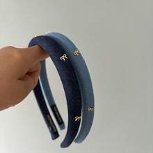 Bowknot Fabric Denim Headband - Dark Blue Denim Headband With Bow - View 3