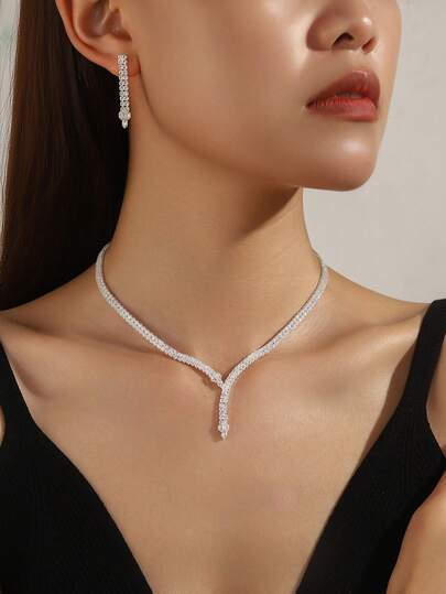 Bộ trang sức 3 món sang trọng đính đá lấp lánh thiết kế cổ điển, thích hợp làm quà cưới cho cô dâu, đi làm hàng ngày, dự tiệc, đi nghỉ mát, phụ kiện cao cấp thanh lịch và đa năng.