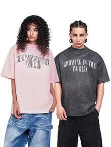 MT99 Heavyweight Versatile Suede Embroidered Short Sleeve Street Casual Chic - Baby Pink - View 1