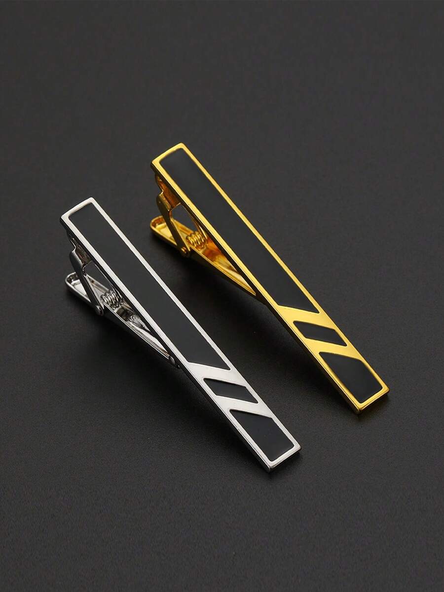 1pc Minimalist Brass Rectangular Enamel Tie Clip, Everyday Wear For Men - Geometry - View 1