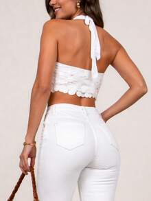 White Flare Pants, Bell-Bottom Style, High-Waisted, With Lycra, Butt-Lifting, Comfortable, Versatile, Casual, Elegant, Country Style. - White - View 5