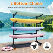 Freestanding Kayak Storage Rack For Water Sports, Heavy-Duty Metal Frame With Lockable Wheels, Adjustable To Hold 4 Kayaks Canoes Or Surfboards, - Multifunctional + Metal + Ater Sports + Black + Du - View 8