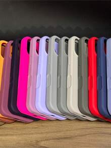 Premium Velvety Silicone Phone Case IP17 Open Camera Protective Case With Apple Logo - Blue - View 3