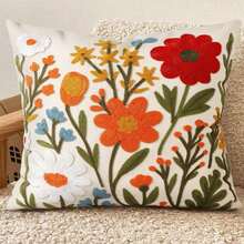Embroidered Throw Pillow Cover 18x18 Inch - Spring Summer Boho Decorative Pillow Cover With Zipper For Living Room Couch Sofa Bed Aesthetic Design Flower Cluster Cushion Pillowcase - 白色1件 - 查看 2