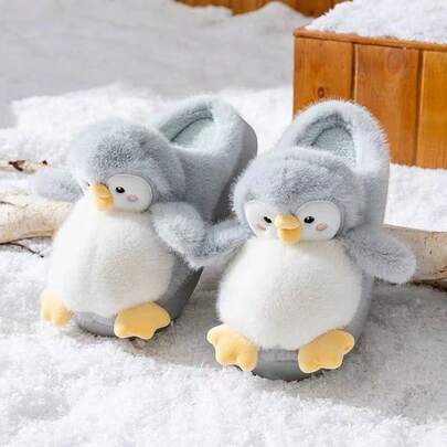 Pantufa Pinguim Fofa Quente Antiderrapante Inverno