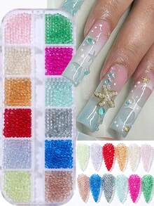 12 Grades Conjunto de Contas de Resina Bolha Iridescente AB de Cores Mistas, Contas Redondas Transparentes para Arte de Unhas, Encantos de Unhas Gota de Água Arco-Íris de Verão, Gemas de Unhas Brilhantes para Unhas Acrílicas DIY, Suprimentos de Manicure para Salão de Unhas Atacado - Multicolorido - Visão 2