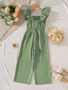 Bộ áo liền quần ren phối bèo nhún kiểu dáng thường ngày cho bé gái tuổi teen, thích hợp cho mùa xuân/hè. - màu xanh lá - Xem 2