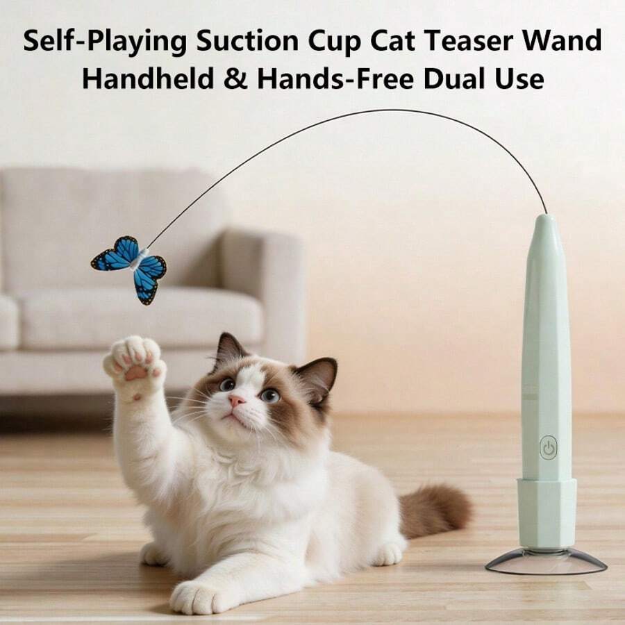 吸盘蝴蝶逗猫棒 - 可充电互动宠物玩具，满足猫咪的狩猎本能，居家放松