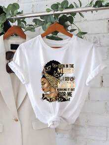 Camiseta Blanca con Estampado de Mujer Africana y Frase de Fe para Ocasiones Casuales - Blanco - Ver 2