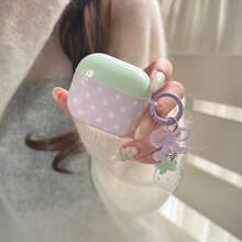 时尚创意绿色帽子紫色白色波点+草莓蝴蝶结装饰耳机盒，兼容 Pro 3、新款Pro 2、可爱简约Apple 4 3，个性化半耳机盒，女士款 - 淺紫色 - 查看 6