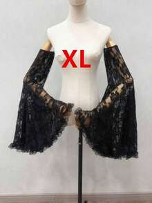 1pc Black Lace Puff Sleeve Lace Trim Dark Gothic Bride Sleeve Decor Set Autumn Accessories - 黑色 - 查看 9