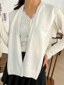 1 chiếc khăn choàng dệt kim kẻ sọc mới dành cho nữ, nhẹ nhàng, thích hợp dùng trong mùa hè khi làm việc văn phòng có điều hòa. - trắng - Xem 3