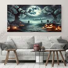 Decoración mural para el hogar con marco de madera plano 2D, 1 pieza, estilo retro gótico oscuro de academia, cementerio de terror, decoración de Halloween, se puede colgar directamente en la pared, decoración de pared para el hogar, sala de estar, dormitorio, decoración de comedor - Enmarcado - Ver 2