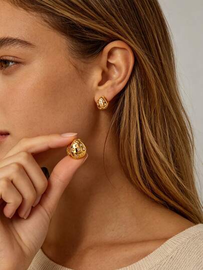 1 Đôi bông tai dáng giọt nước tối giản tinh tế đính đá Cubic Zirconia dành cho nữ, màu vàng, kiểu dáng hình học, trang sức dự tiệc cưới, quà tặng.