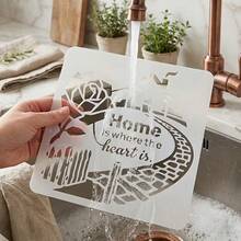 4 piezas de plantillas reutilizables con silueta de casa, aptas para manualidades DIY, decoración de pared de estilo granja, incluye plantillas de corona, patrones de guijarros y cita "El hogar es donde está el corazón", se pueden usar para scrapbooking, tarjetas de felicitación, pintura en tela - 4 piezas - Ver 7