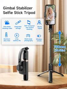 AXNEN Tripod Tongkat Selfie Stabilizer Smartphone, Dudukan Ponsel Berputar 360° dengan Kontrol Jarak Jauh Nirkabel Bluetooth, Cocok untuk Perekaman Video Android dan iOS, Siaran Langsung, Liburan Musim Panas, Perjalanan, dan Aktivitas Luar Ruangan - View 4