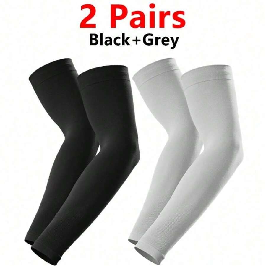 (Set Of 2) These Cooling Arm Sleeves Are Made From Breathable, Highly Elastic, And Quick-Drying Cooling Fabric. With A Snug And Stretchy Fit, They Are Suitable For Men And Women To Wear Year-Round And Are An Ideal Choice For Sports, Cycling, Fitness, And Outdoor Activities. - Black+Grey - View 1
