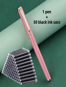 1 Pen + 50pcs Refill Cartridges Set, Minimalist Fashionable Metal Pen, Simple & Elegant, Smooth Writing, Suitable As Reward Or Holiday Gift - 51pcs Set - View 17